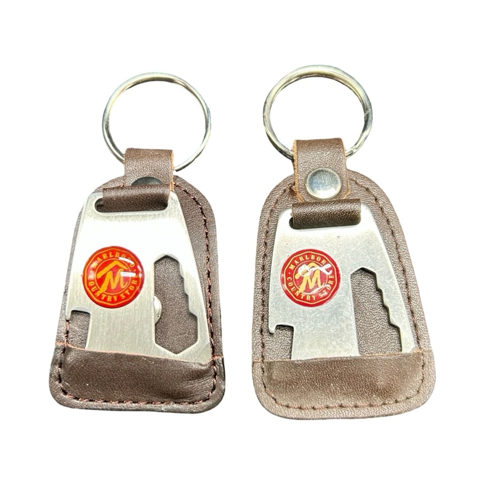 Vintage Marlboro Country Store Leather Multi Tool Keychain Set of 2 Brown EDC